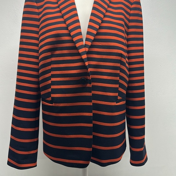Akris Punto Blazer Jacket Heavyweight Coat Button Down Striped Orange Blue US 12 - Picture 3 of 11